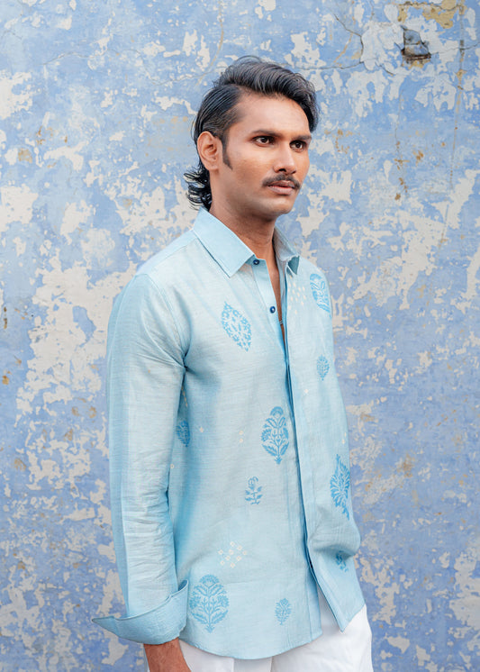 Sky Blue Bandhani Shirt