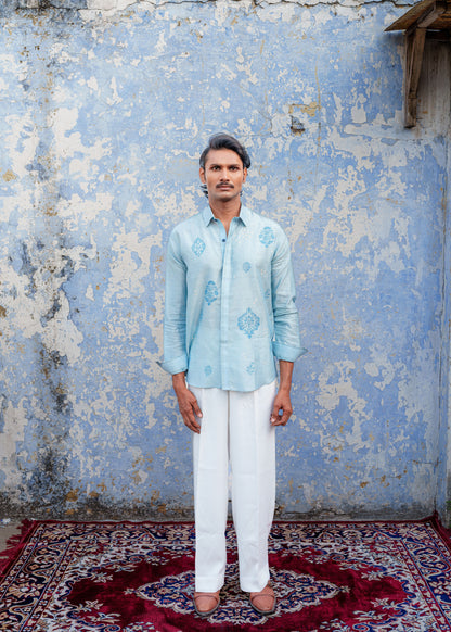 Sky Blue Bandhani Shirt
