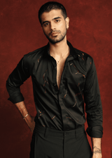 Midnight Pulse Shirt – Black Embroidered Giza Cotton Shirt